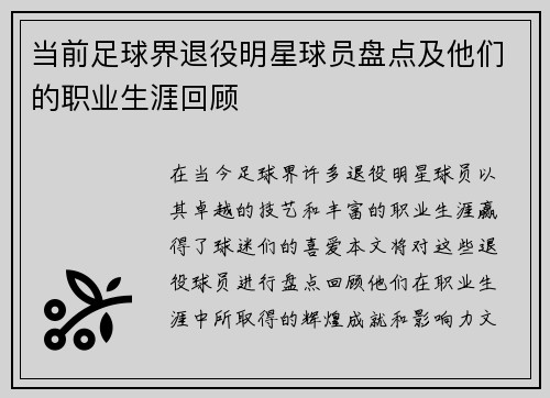 当前足球界退役明星球员盘点及他们的职业生涯回顾
